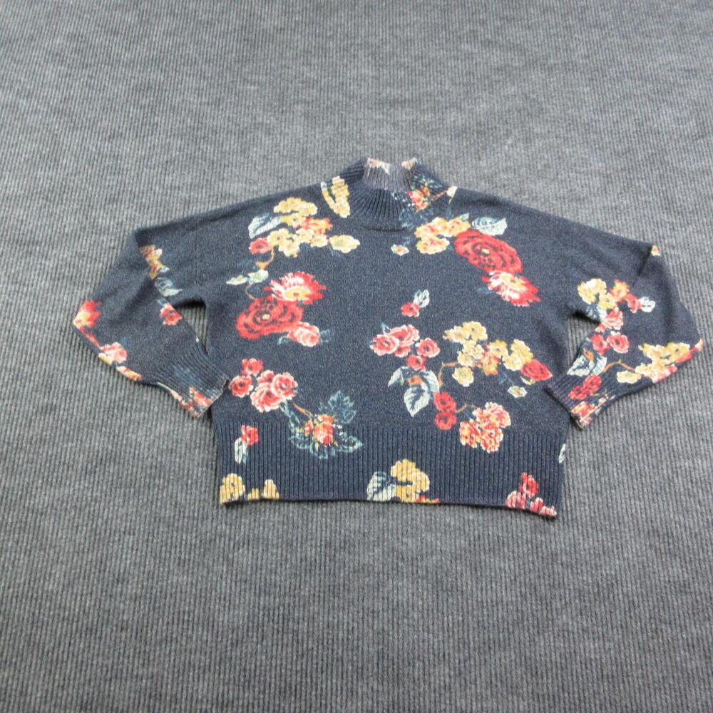 Lauren Conrad Sweater Womens L Blue Floral Mock Neck Pullover Stretch NWT